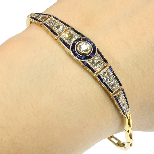 Art Deco diamond blue sapphire articulated bracelet